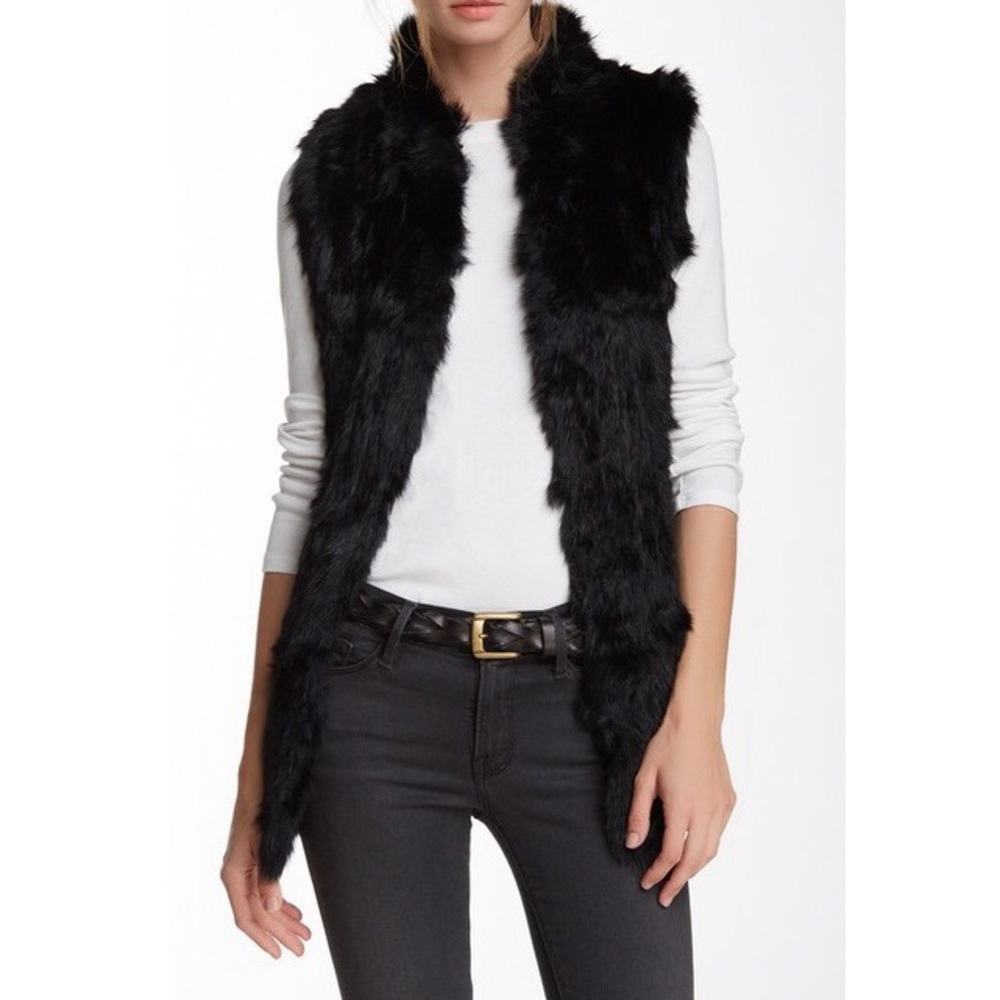 Black Real & Faux Fur Longline Vest